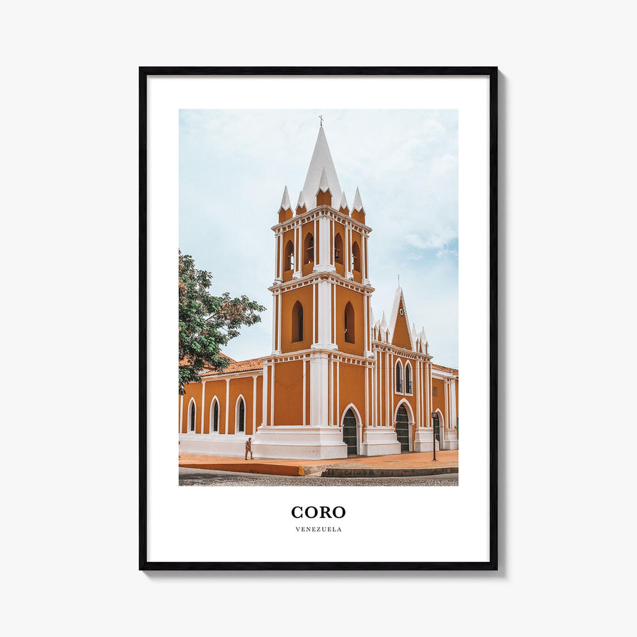 Coro colorful classic poster of Venezuela – vertical wall art, unframed print shown in interior mockup