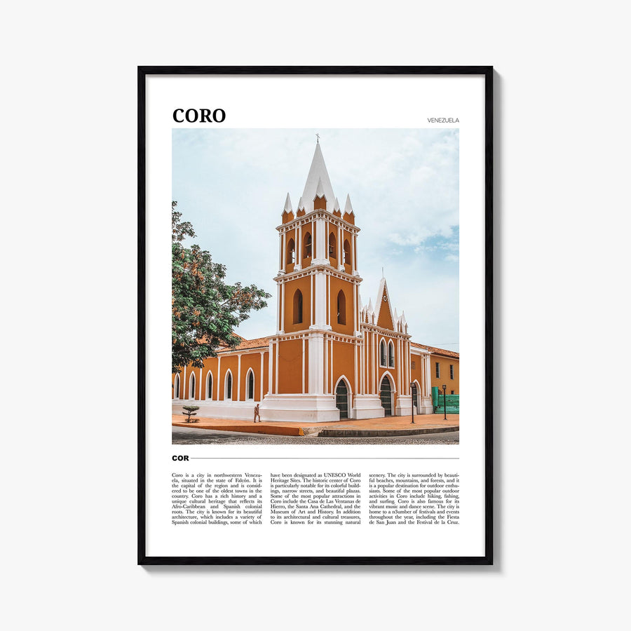 Coro colorful travel poster of Venezuela – vertical wall art, unframed print shown in interior mockup