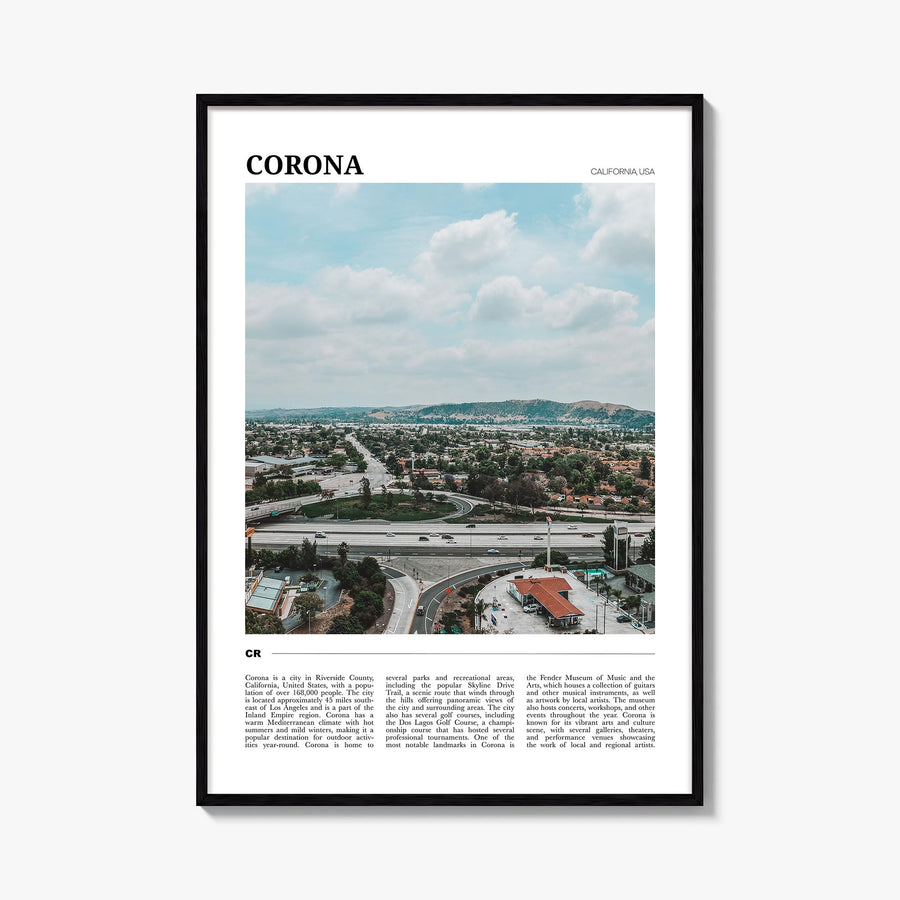 Corona colorful travel poster of California, USA – vertical wall art, unframed print shown in interior mockup
