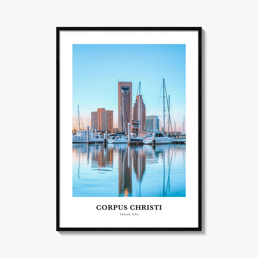 Corpus Christi colorful classic poster of Texas, USA – vertical wall art, unframed print shown in interior mockup