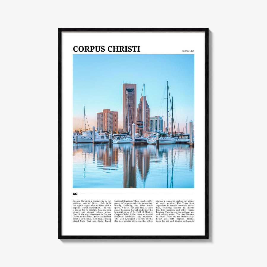 Corpus Christi colorful travel poster of Texas, USA – vertical wall art, unframed print shown in interior mockup