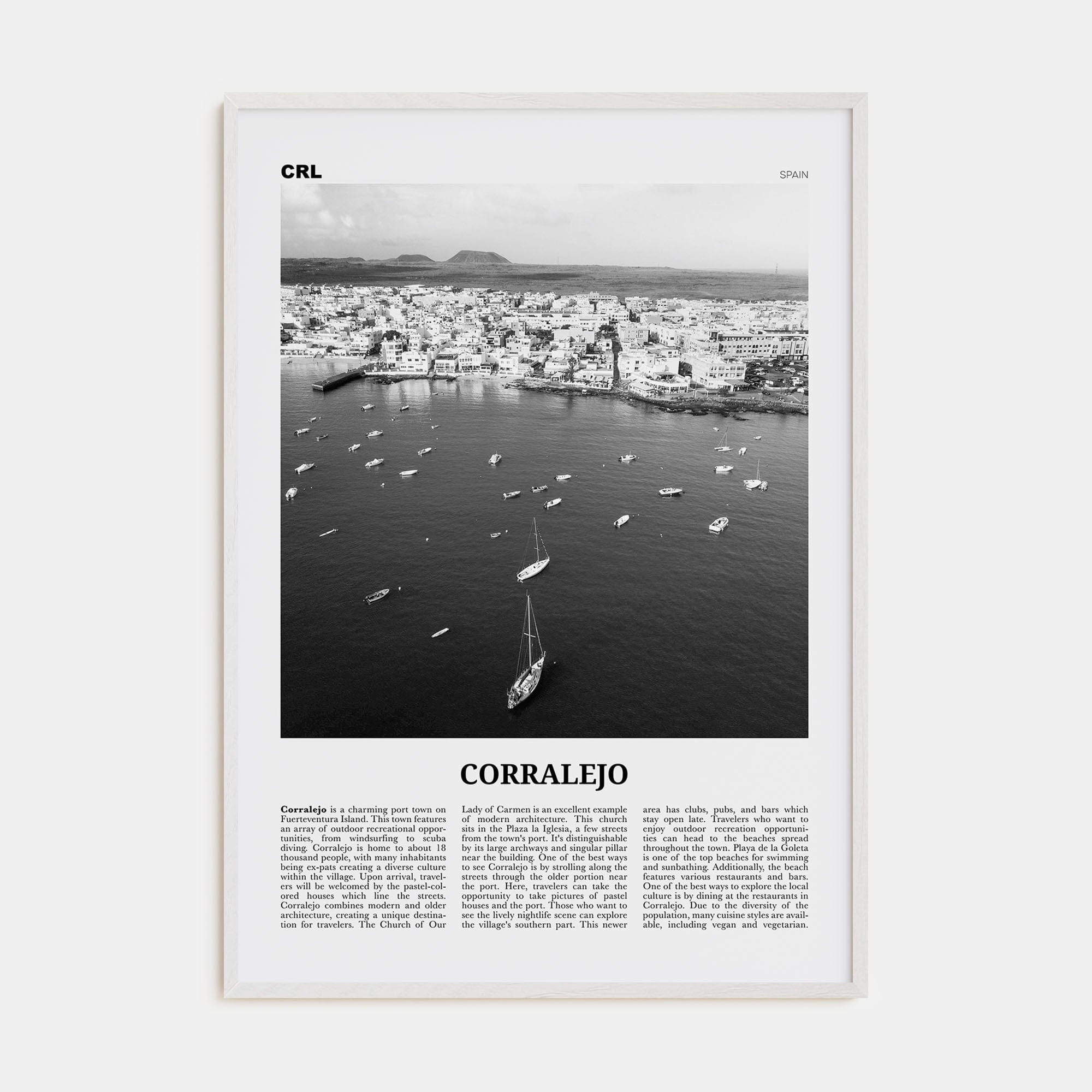 Corralejo Poster White Wood / 8x12 in Nbourhood Travel B&W Poster