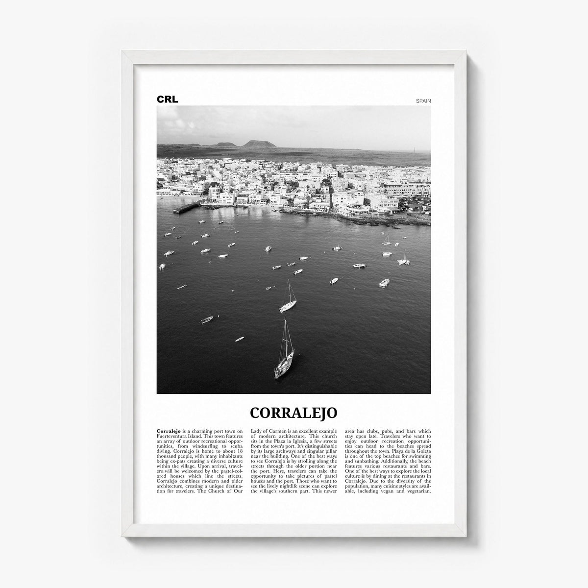 Corralejo Newspaper Poster in a white wood frame
