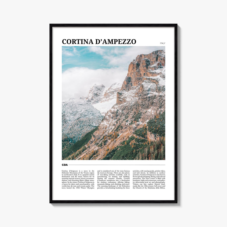 Cortina d'Ampezzo colorful travel poster of Italy – vertical wall art, unframed print shown in interior mockup