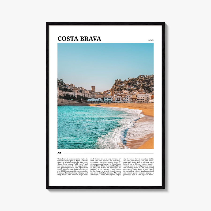 Costa Brava no. 1 colorful travel poster of Spain – vertical wall art, unframed print shown in interior mockup