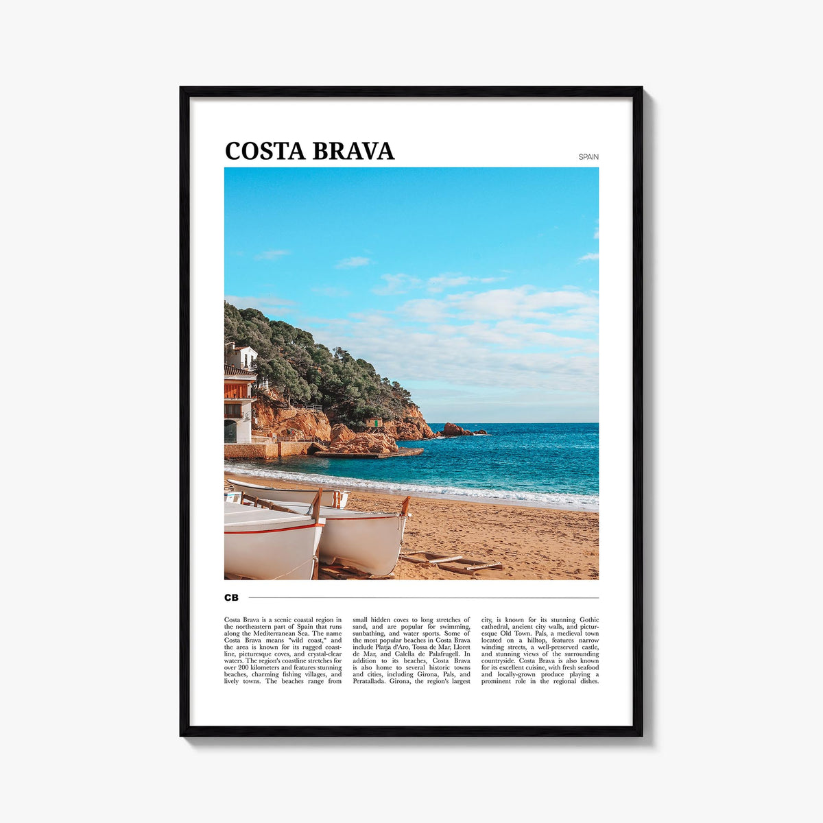 Costa Brava no. 2 colorful travel poster of Spain – vertical wall art, unframed print shown in interior mockup