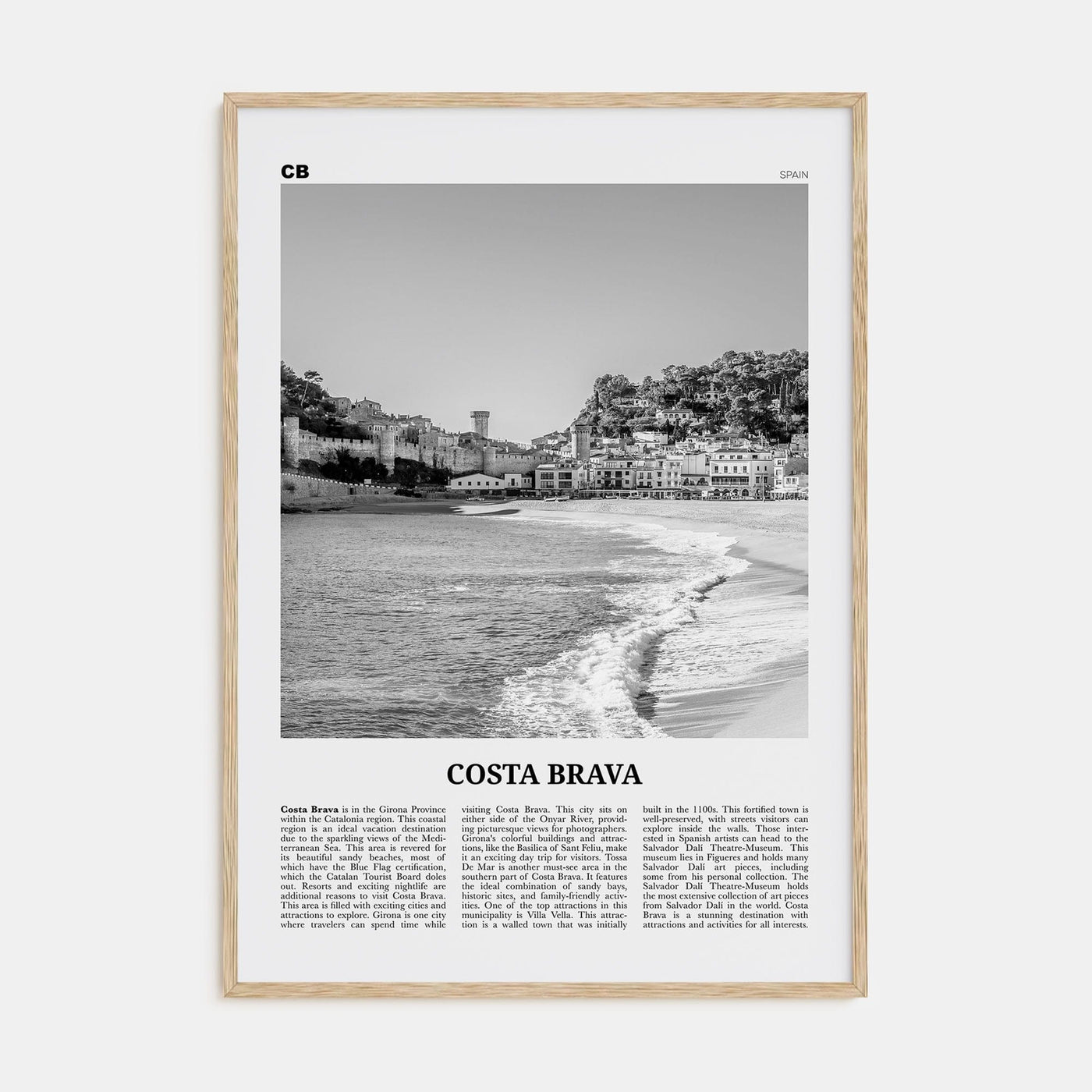 Costa Brava Poster Natural Wood / 8x12 in Nbourhood Travel B&W Poster