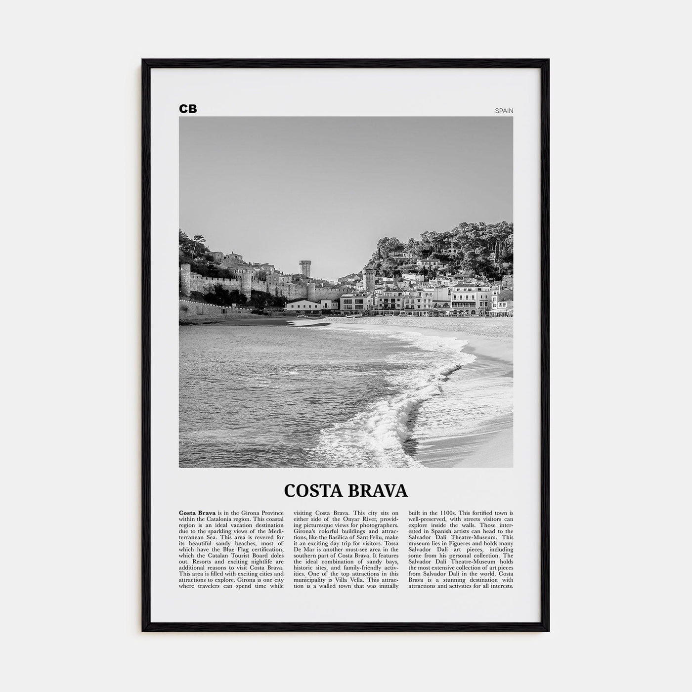 Costa Brava Poster Black Wood / 8x12 in Nbourhood Travel B&W Poster