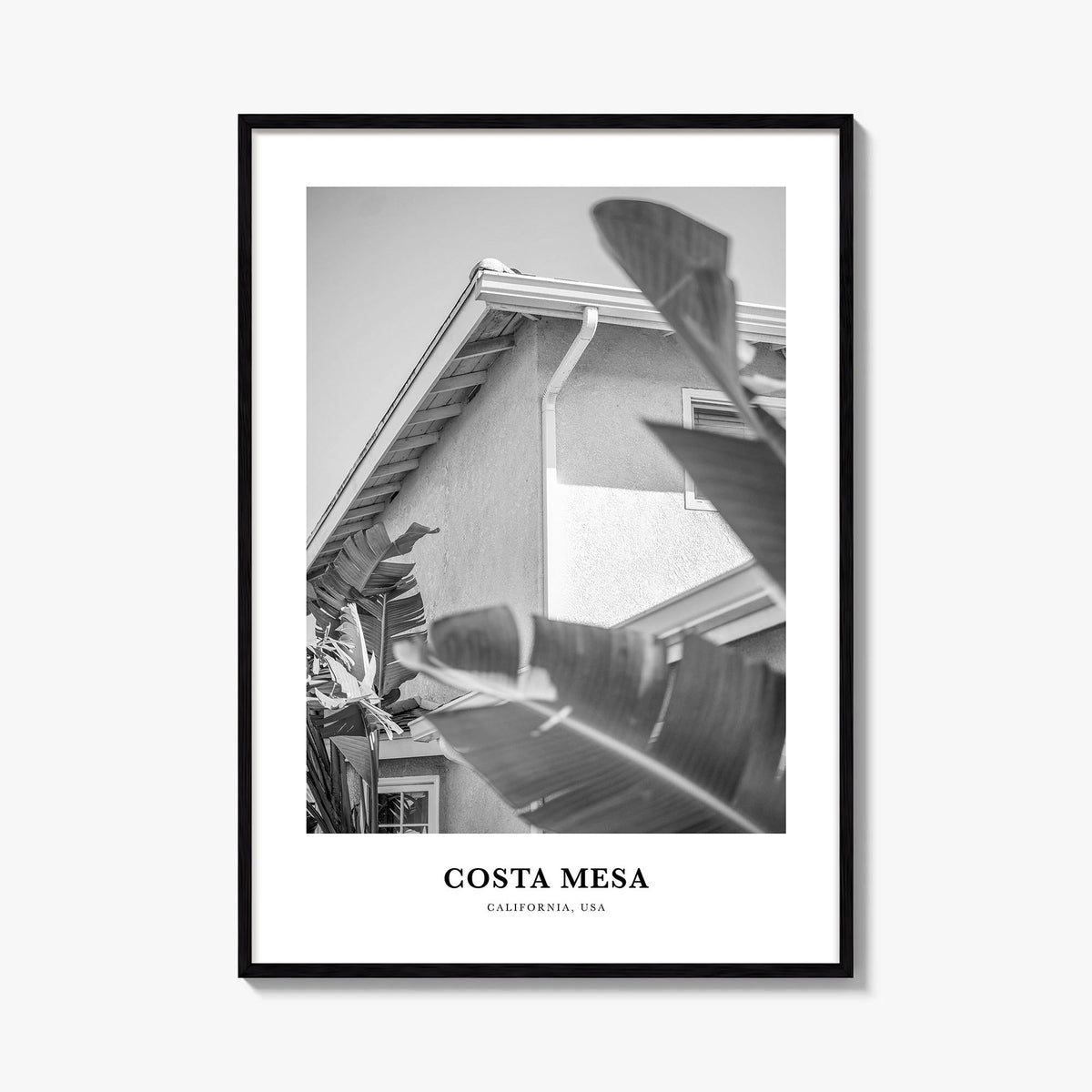 Costa Mesa black & white classic poster of California, USA – vertical wall art, unframed print shown in interior mockup