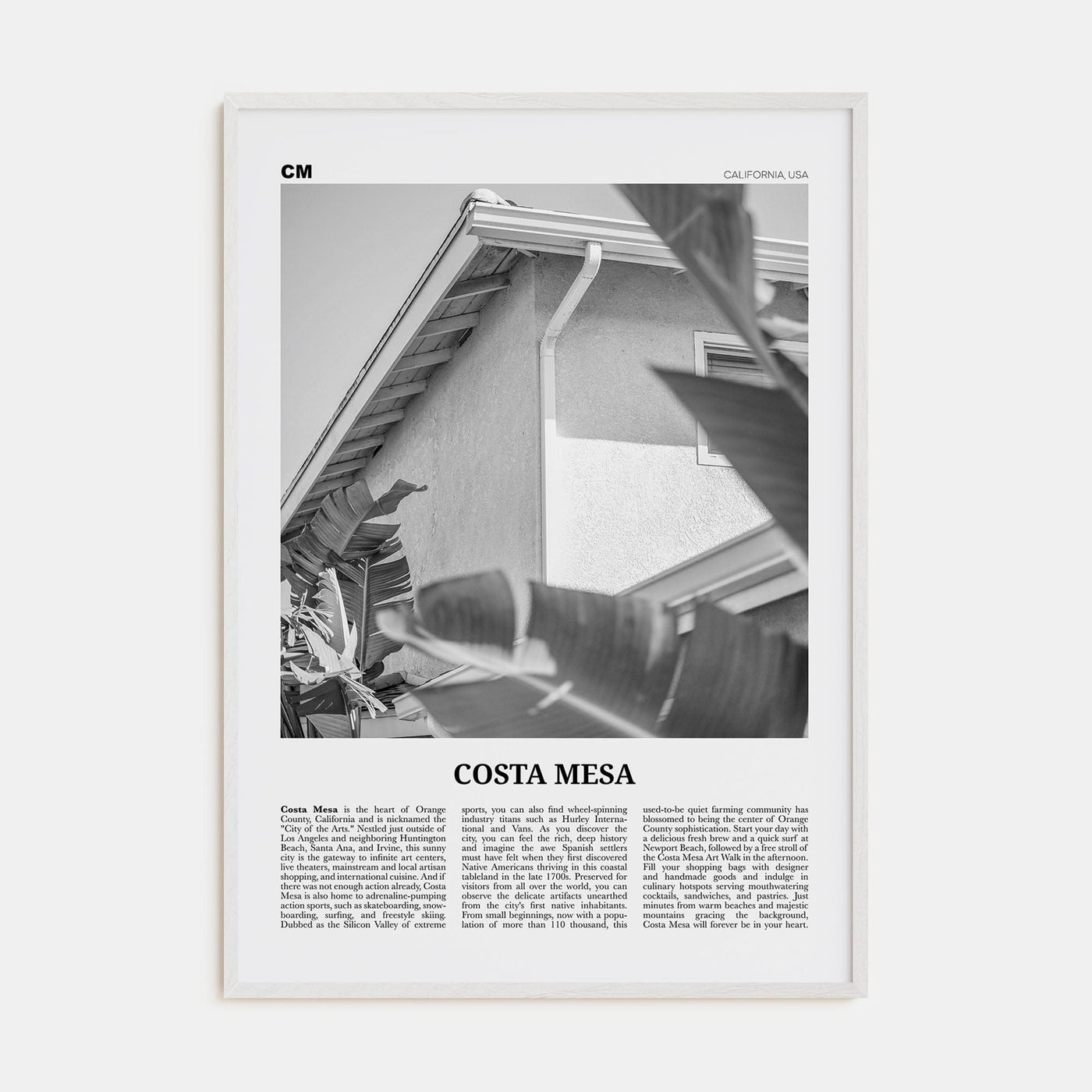 Costa Mesa Poster White Wood / 8x12 in Nbourhood Travel B&W Poster