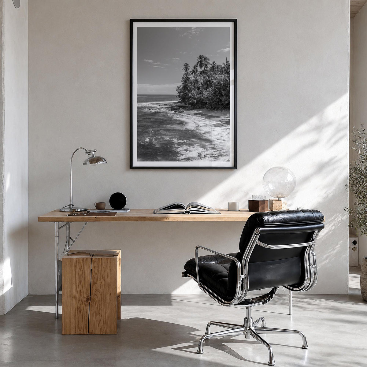 Costa Rica black & white photo poster of Central America – vertical wall art in black wood frame with white border, hanging o