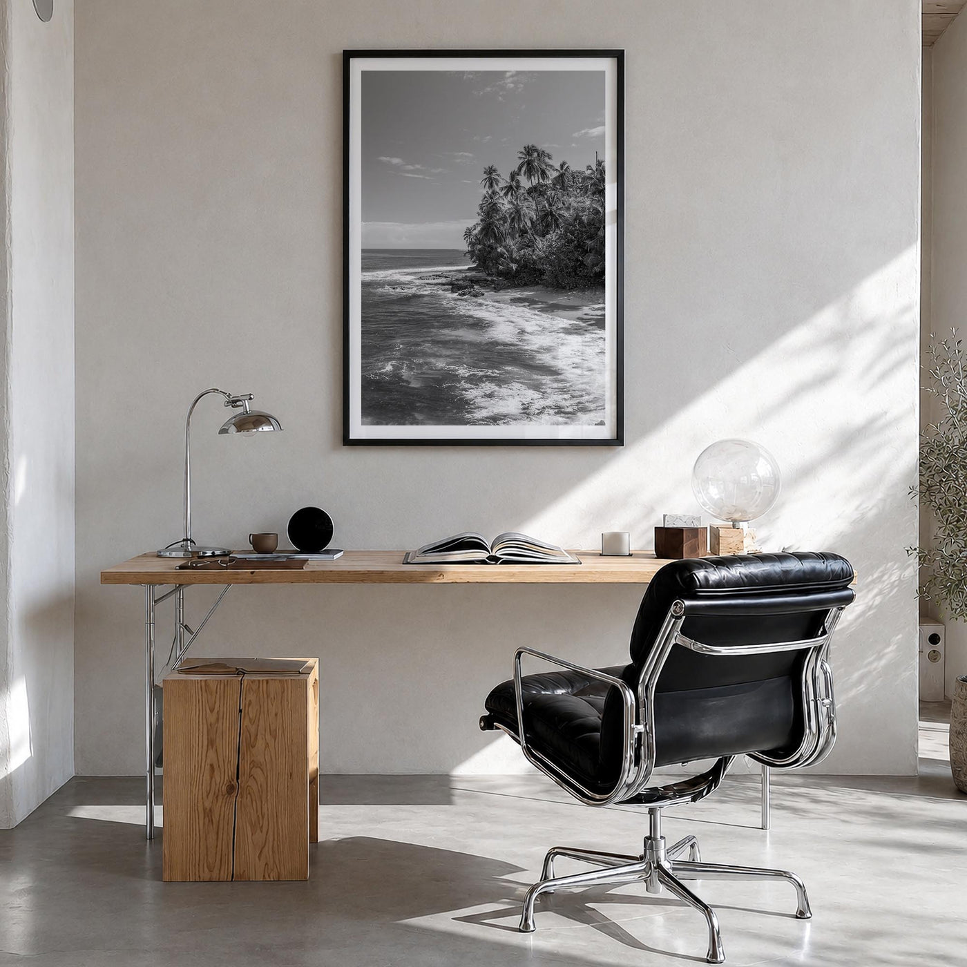 Costa Rica black & white photo poster of Central America – vertical wall art in black wood frame with white border, hanging o