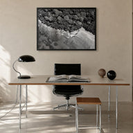 Costa Rica black & white photo poster of Central America – horizontal wall art in black wood frame, hanging on wall