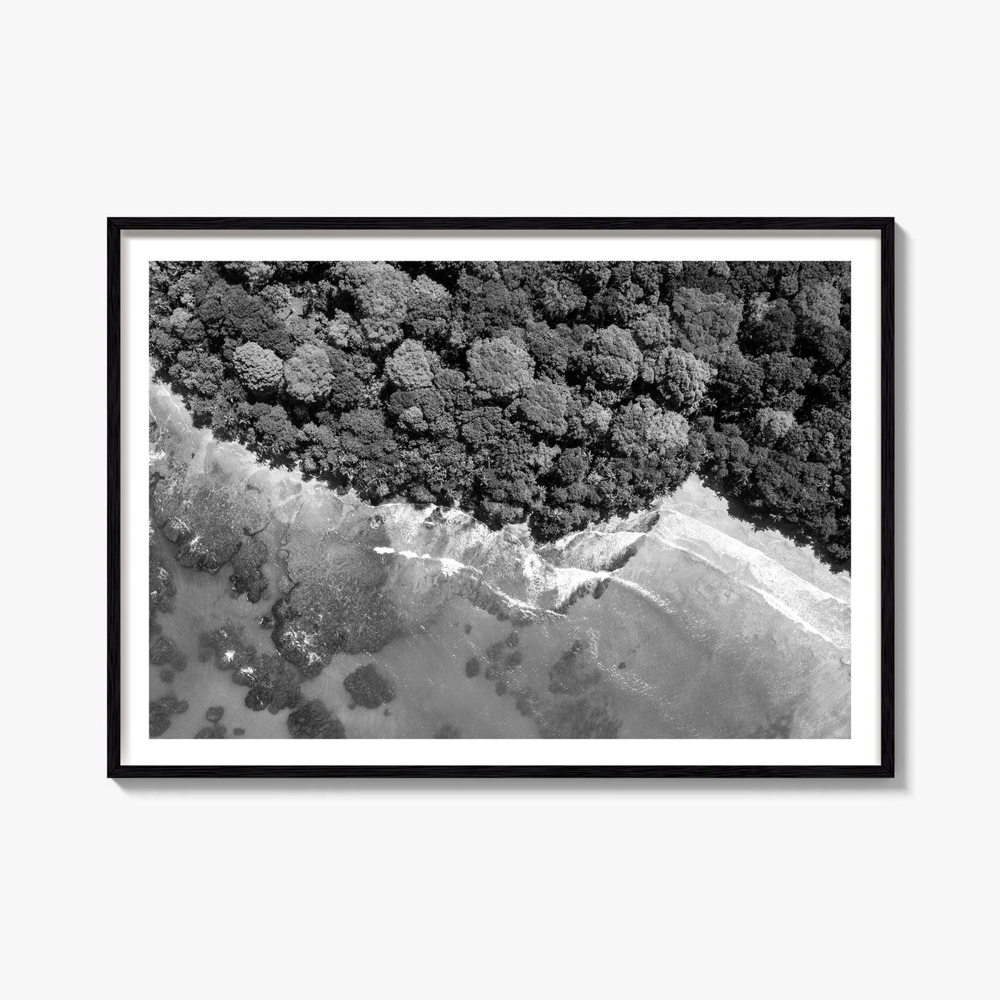 Costa Rica black & white photo poster of Central America – horizontal wall art, unframed print shown in interior mockup