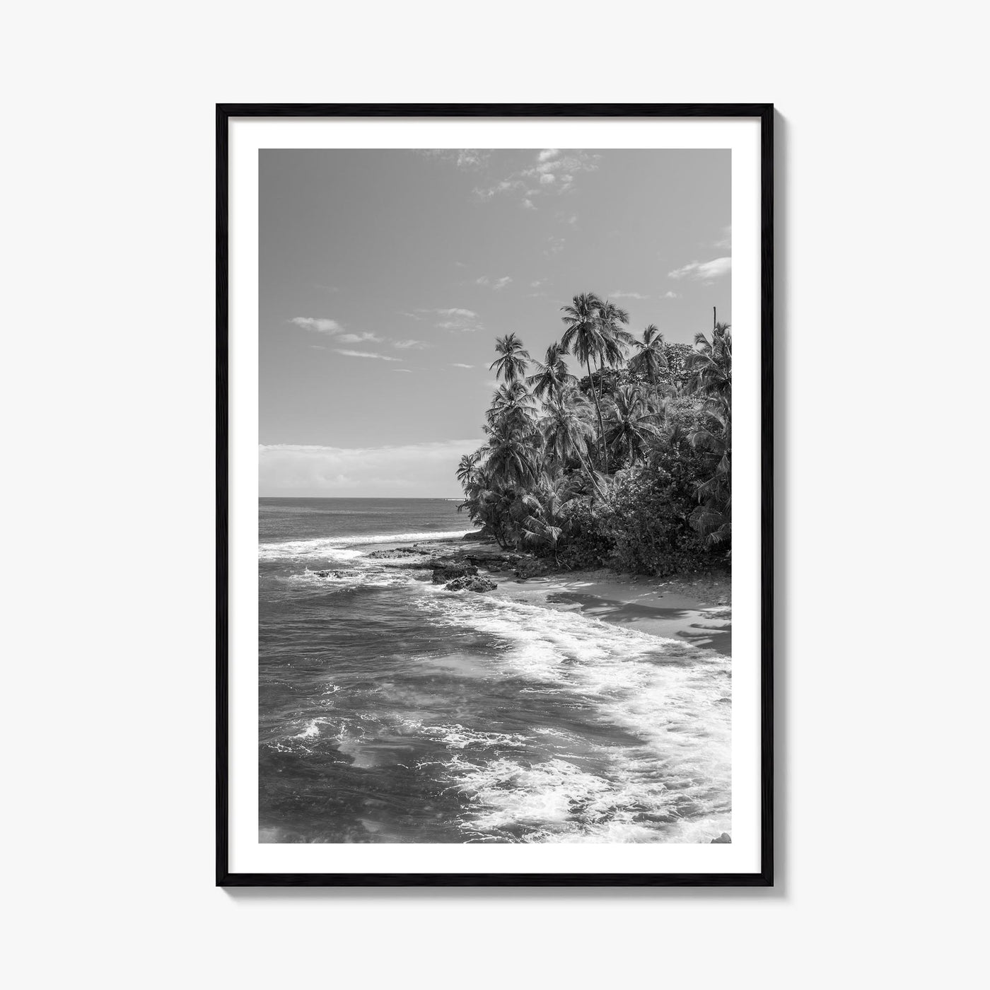 Costa Rica black & white photo poster of Central America – vertical wall art, unframed print shown in interior mockup