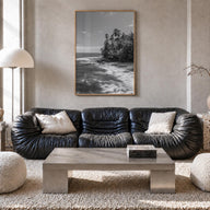 Costa Rica black & white photo poster of Central America – vertical wall art in natural wood frame, hanging on wall