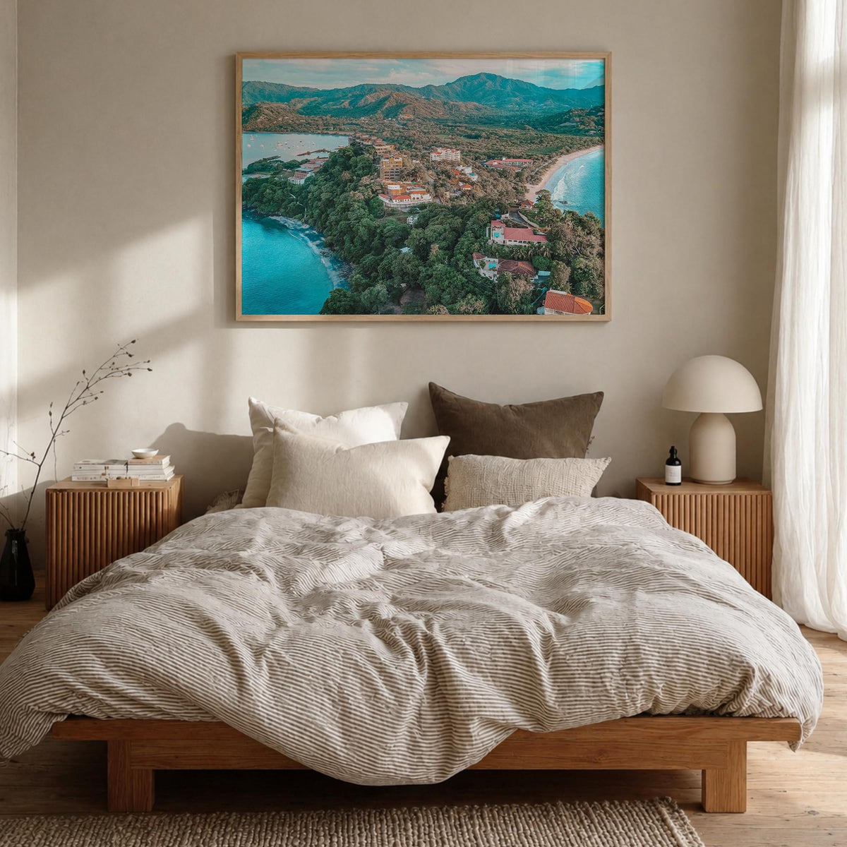 Costa Rica colorful photo poster of Central America – horizontal wall art in natural wood frame, hanging on wall