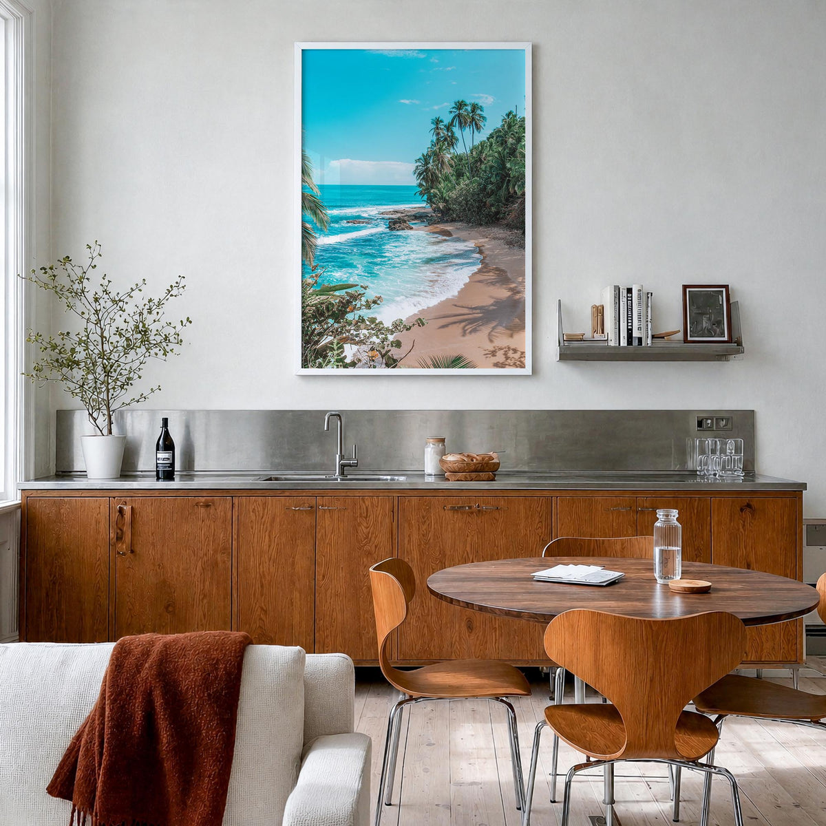 Costa Rica colorful photo poster of Central America – vertical wall art in white wood frame, hanging on wall