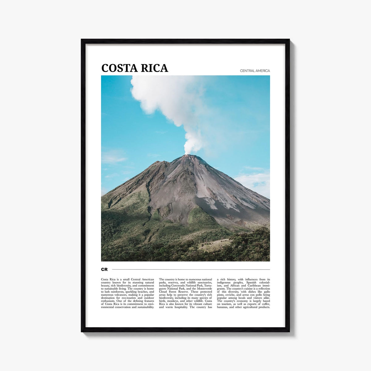 Costa Rica colorful travel poster of Central America – vertical wall art, unframed print shown in interior mockup