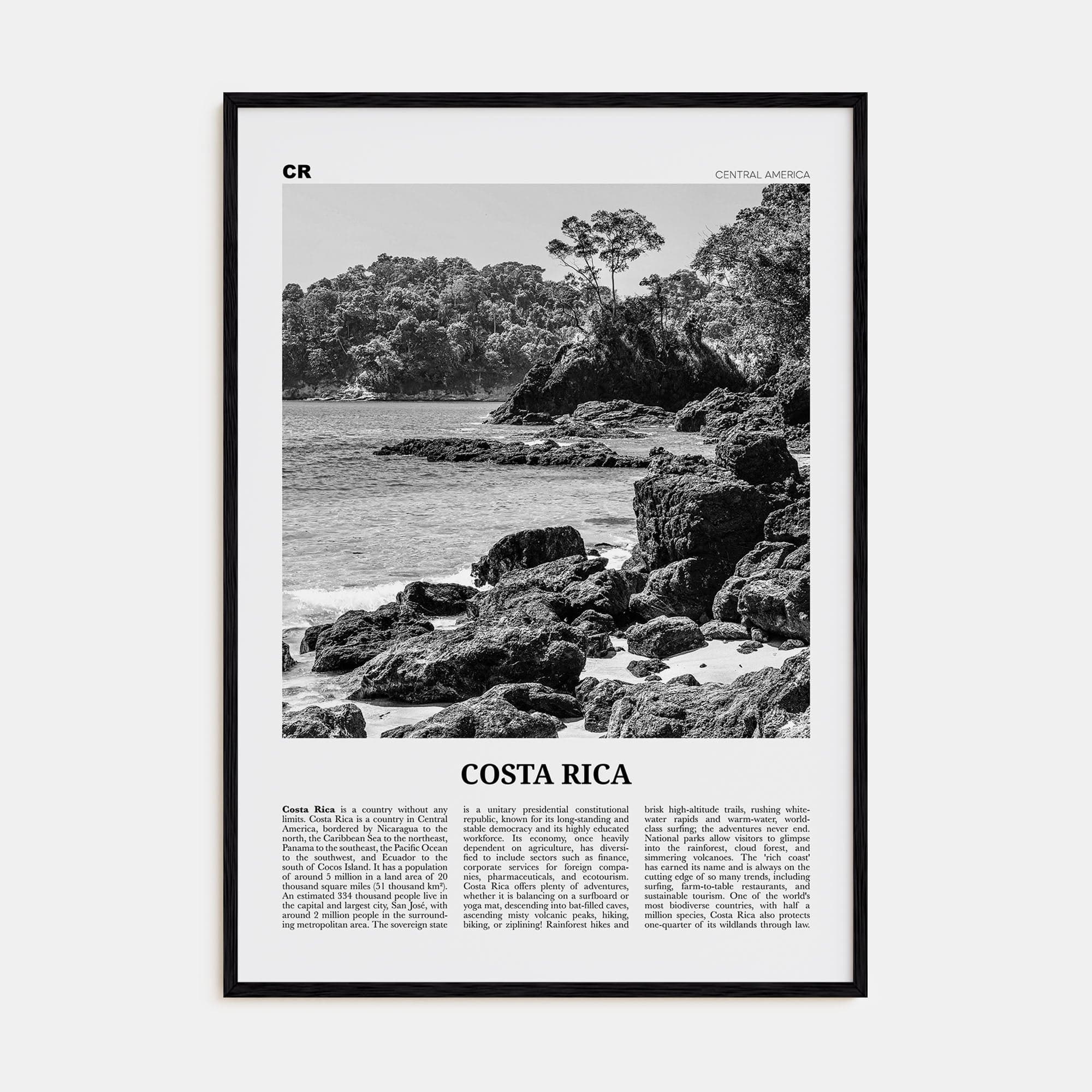 Costa Rica No 1 Poster Black Wood / 8x12 in Nbourhood Travel B&W Poster