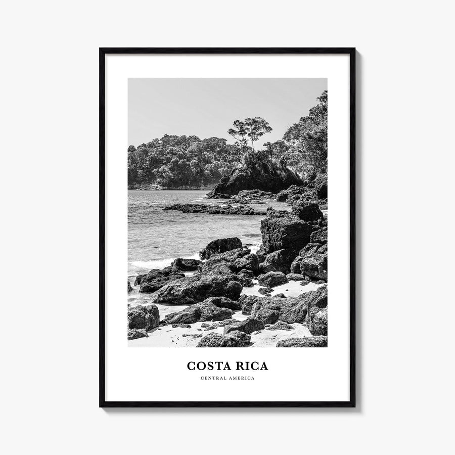 Costa Rica no. 2 black & white classic poster of Central America – vertical wall art, unframed print shown in interior mockup
