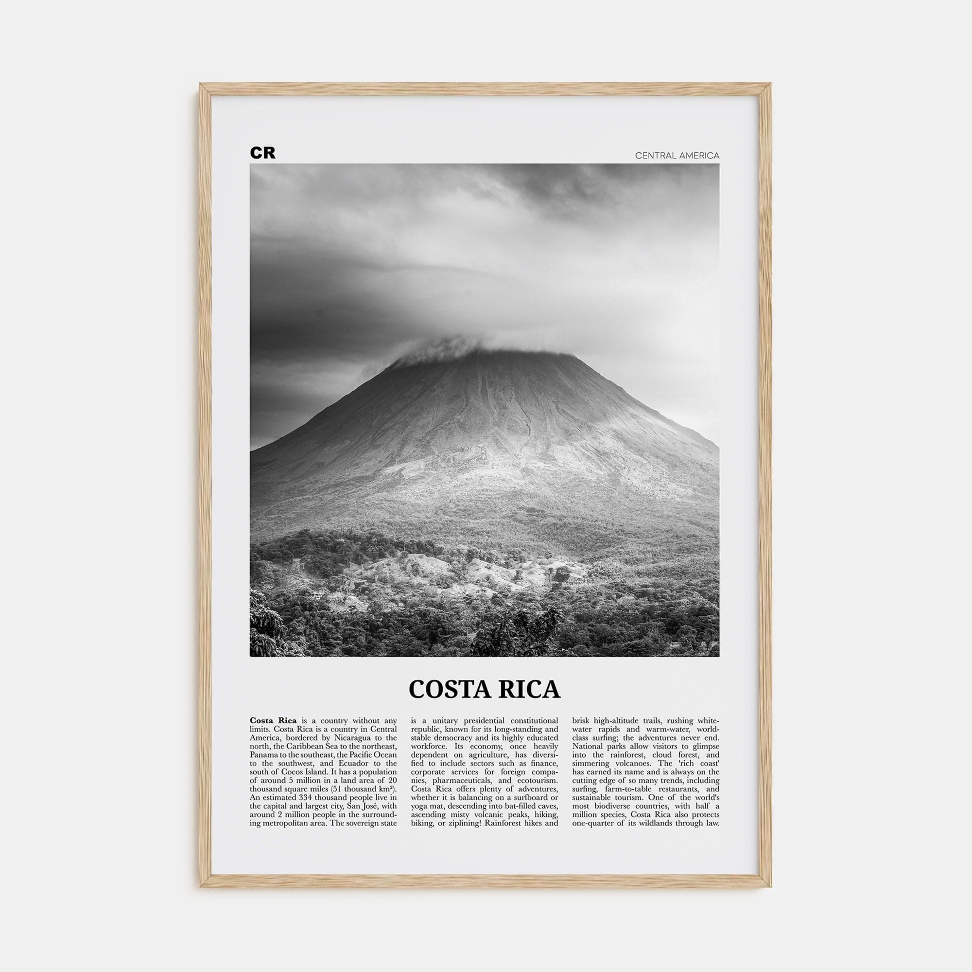 Costa Rica No 3 Poster Natural Wood / 8x12 in Nbourhood Travel B&W Poster