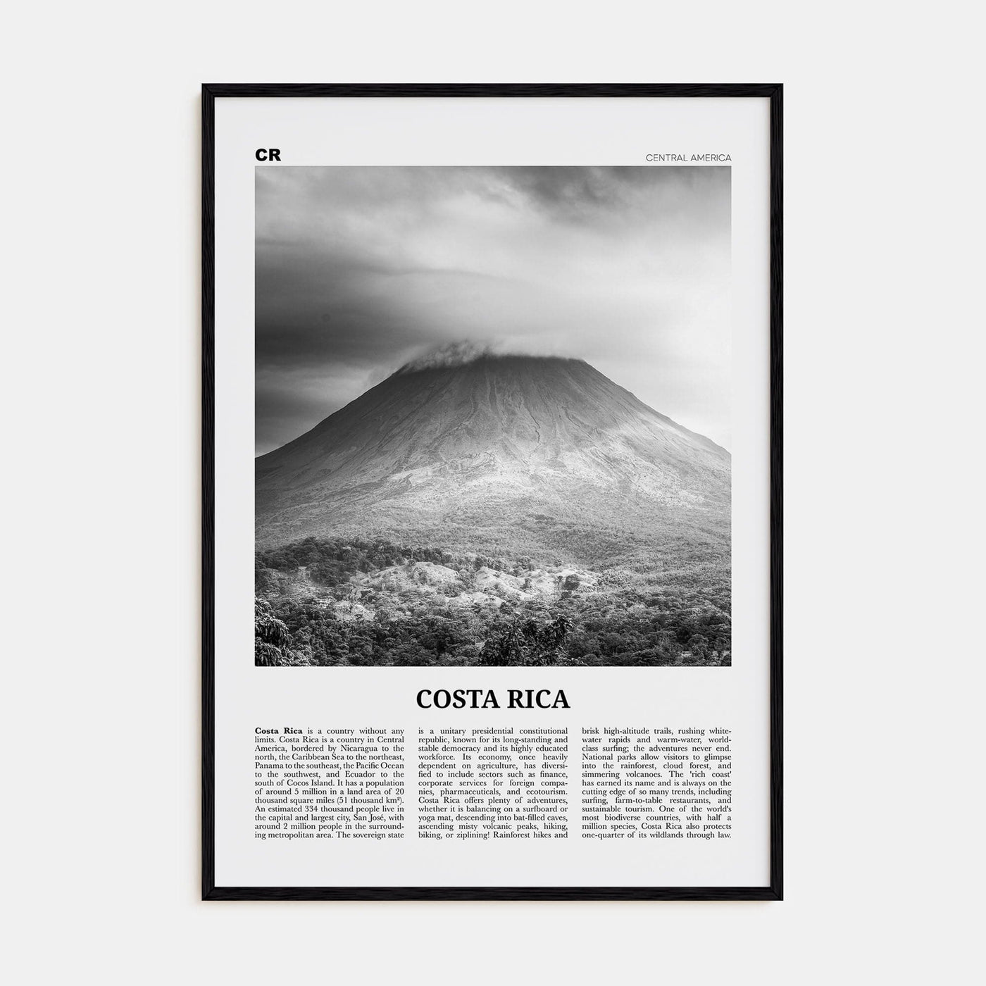 Costa Rica No 3 Poster Black Wood / 8x12 in Nbourhood Travel B&W Poster