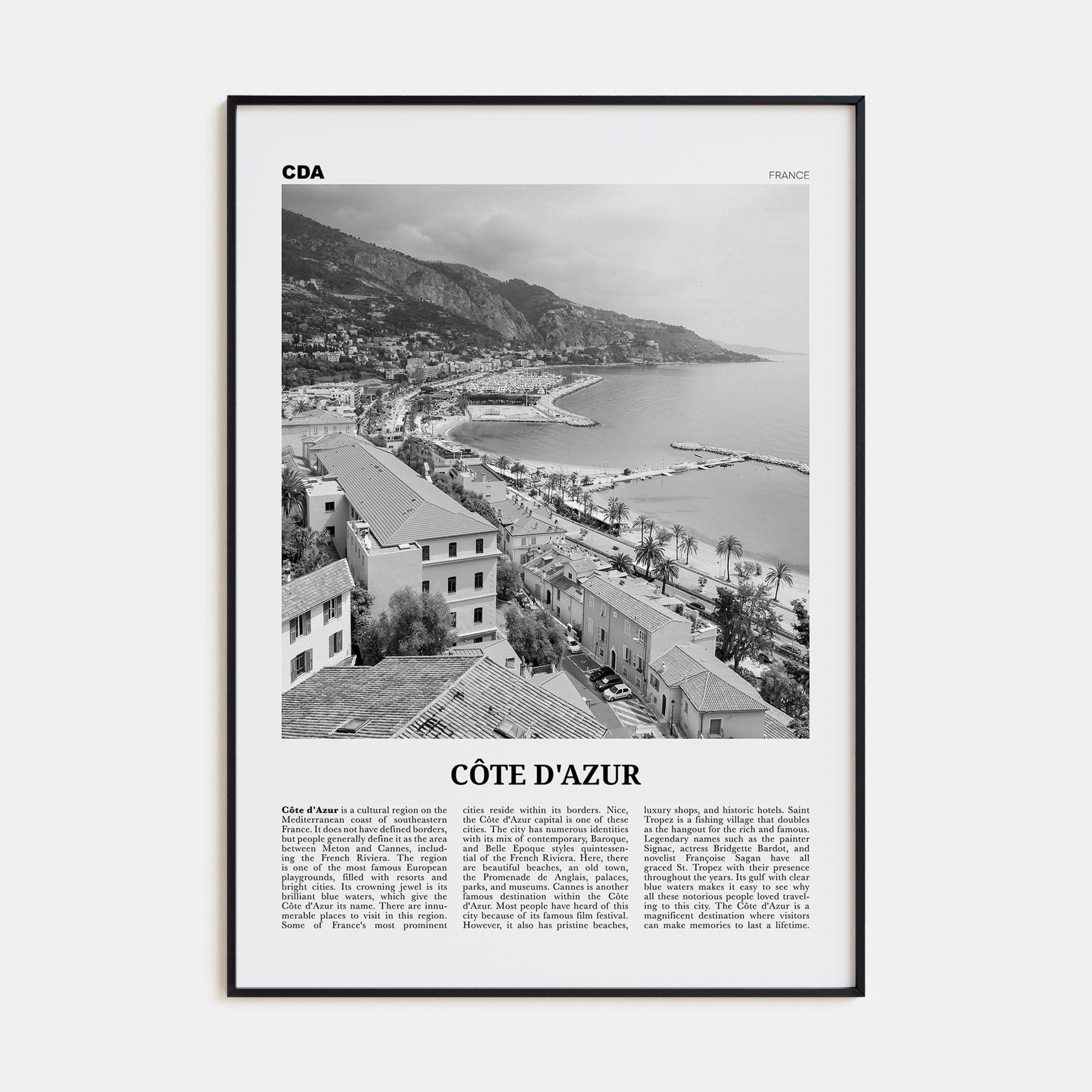 Cote d'Azur Poster None / 8x12 in Nbourhood Travel B&W Poster