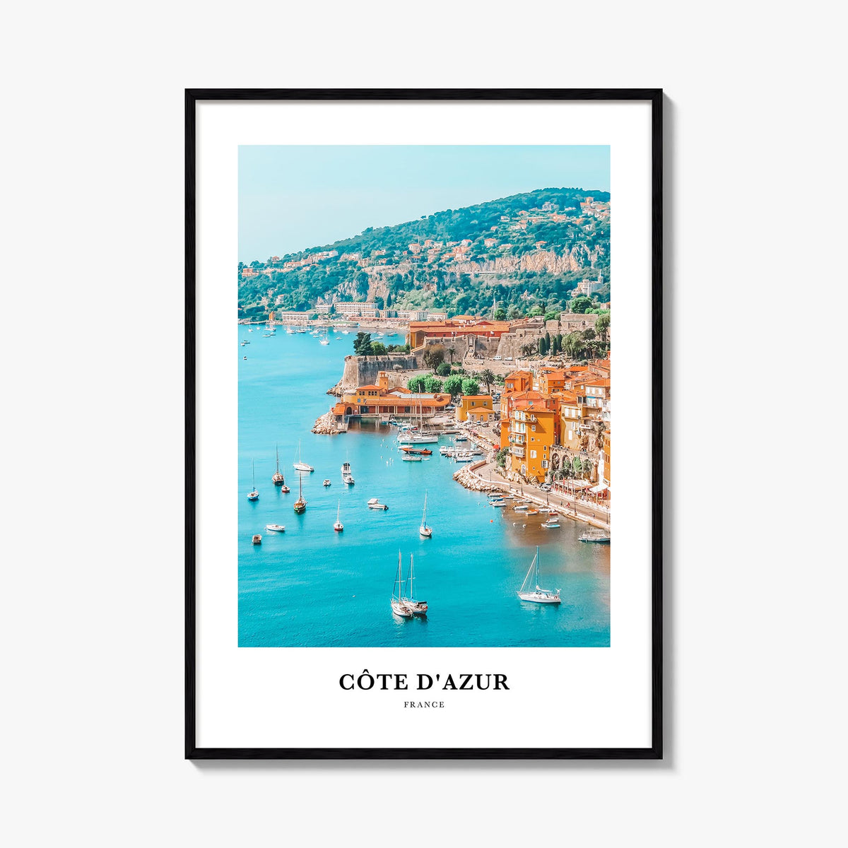 Côte d'Azur no. 2 colorful classic poster of France – vertical wall art, unframed print shown in interior mockup