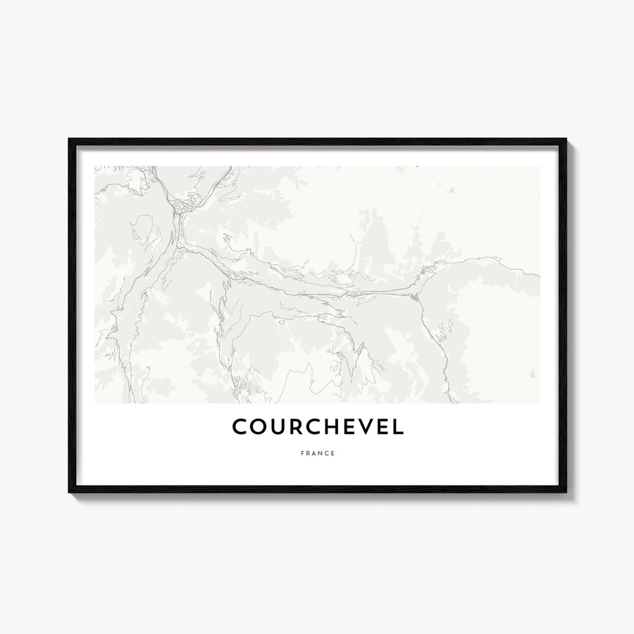 Courchevel black & white map poster of France – horizontal wall art, unframed print shown in interior mockup