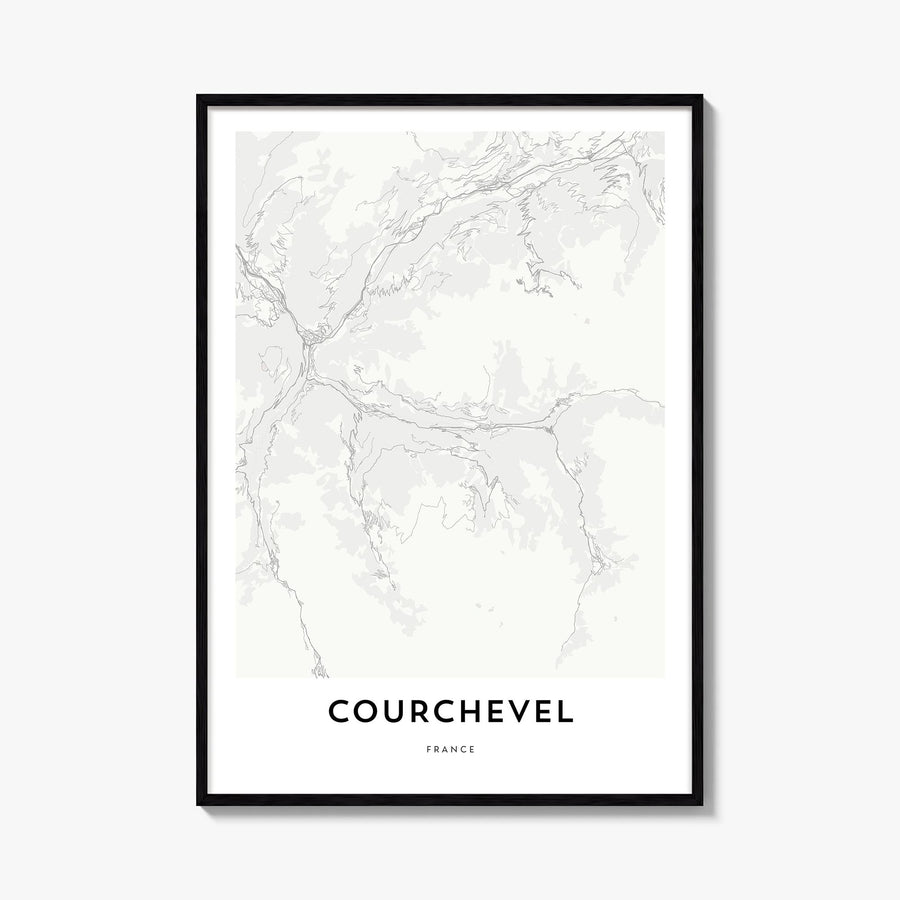 Courchevel black & white map poster of France – vertical wall art, unframed print shown in interior mockup