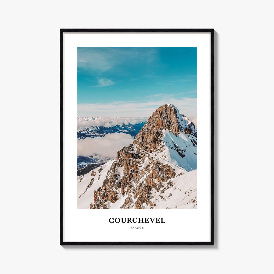 Courchevel colorful classic poster of France – vertical wall art, unframed print shown in interior mockup
