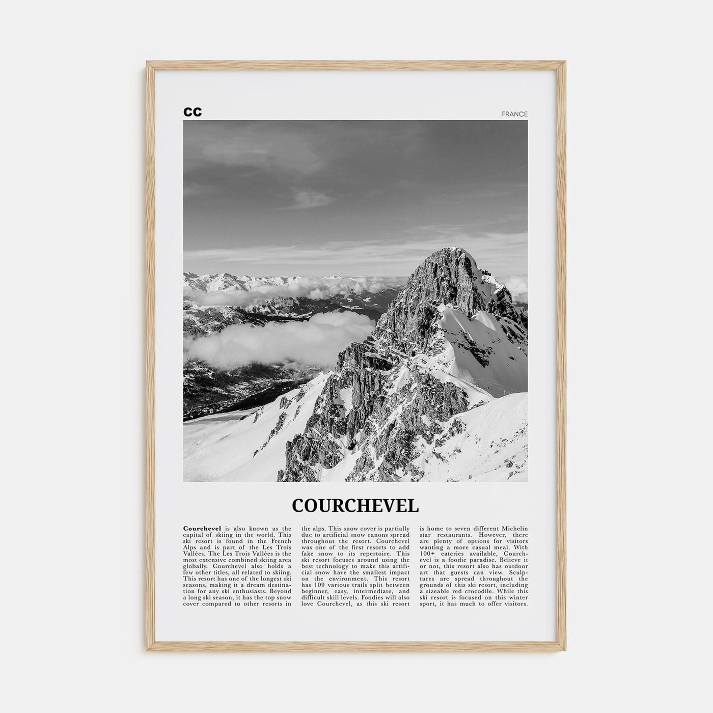 Courchevel Poster Natural Wood / 8x12 in Nbourhood Travel B&W Poster