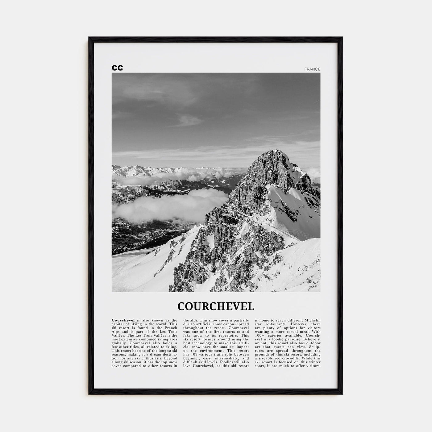 Courchevel Poster Black Wood / 8x12 in Nbourhood Travel B&W Poster