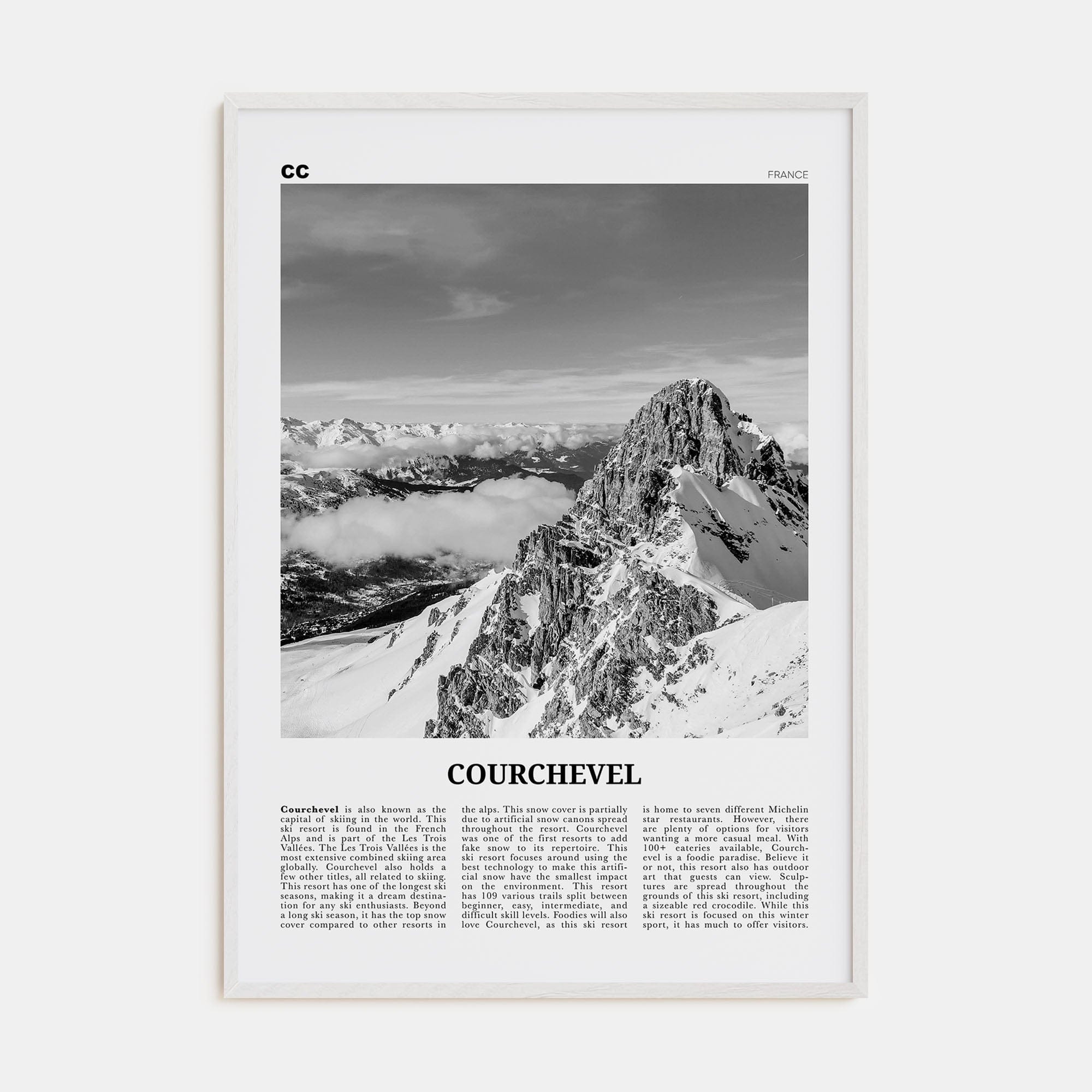 Courchevel Poster White Wood / 8x12 in Nbourhood Travel B&W Poster