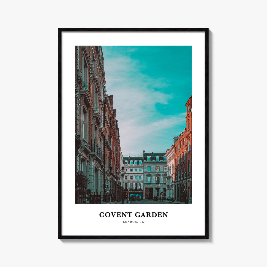 Covent Garden colorful classic poster of London, England – vertical wall art, unframed print shown in interior mockup