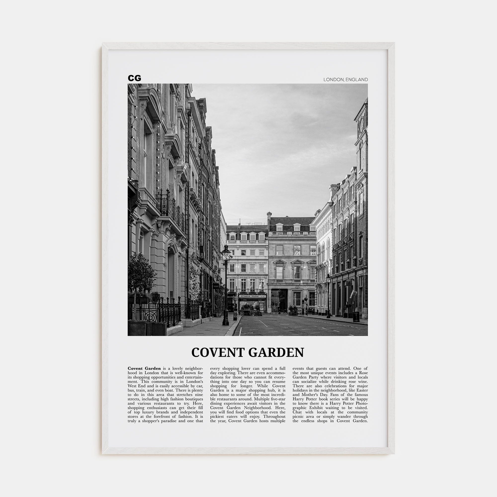 Covent Garden Poster White Wood / 8x12 in Nbourhood Travel B&W Poster