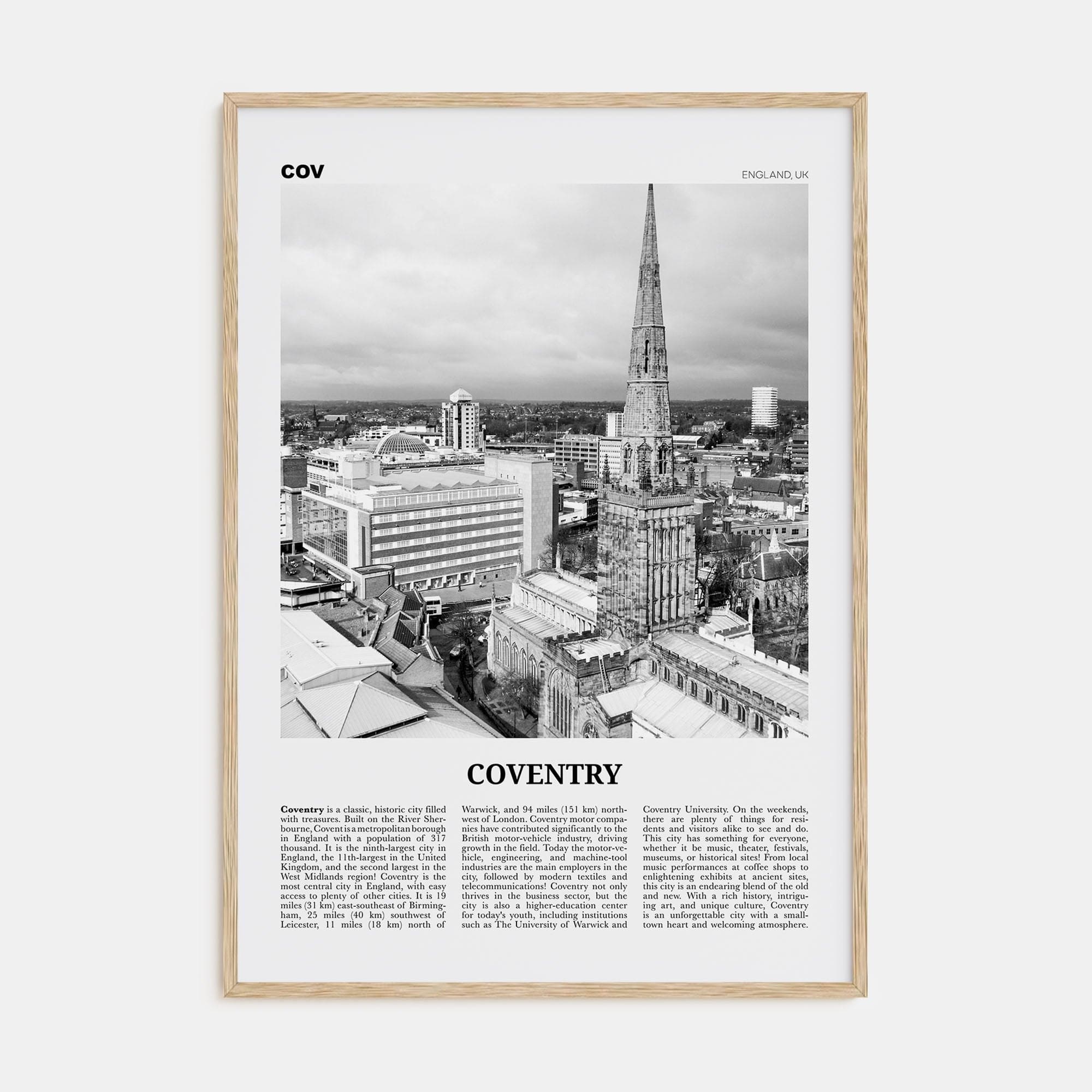 Coventry Poster Natural Wood / 8x12 in Nbourhood Travel B&W Poster