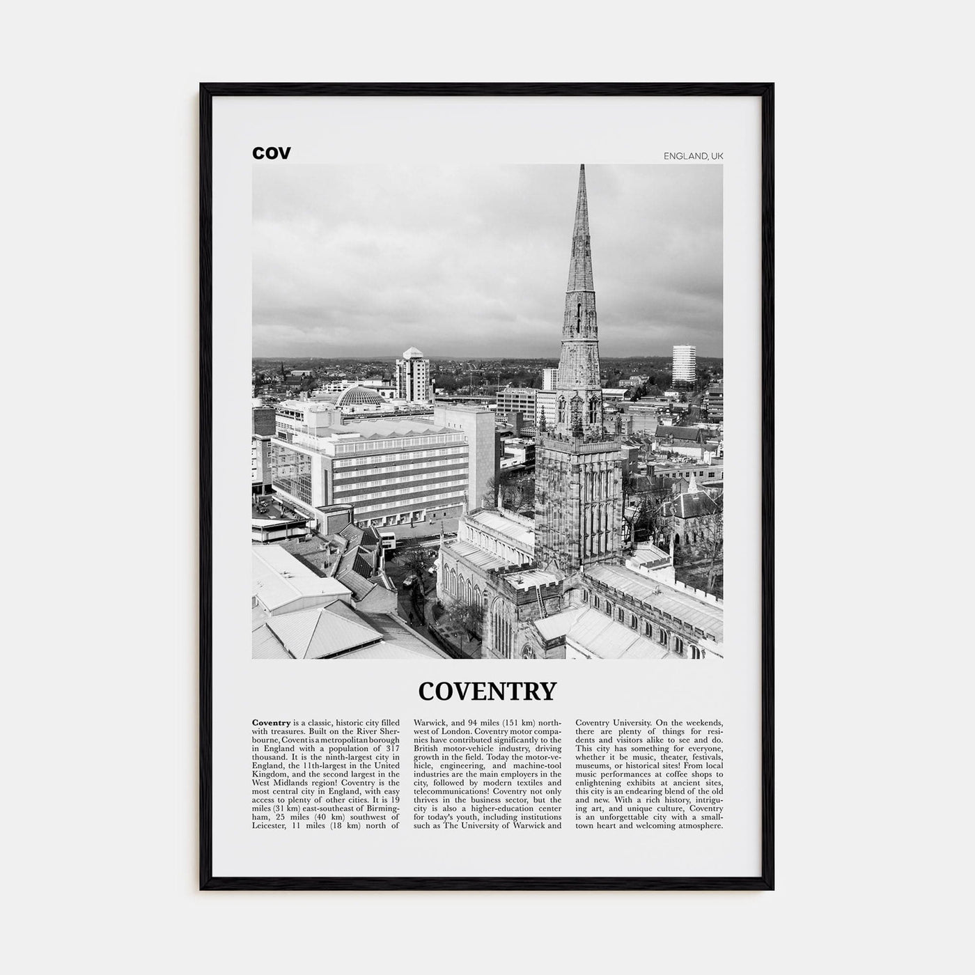 Coventry Poster Black Wood / 8x12 in Nbourhood Travel B&W Poster