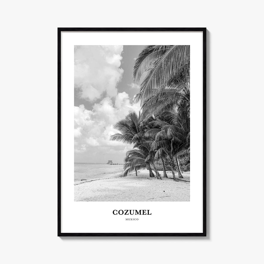 Cozumel black & white classic poster of Mexico – vertical wall art, unframed print shown in interior mockup