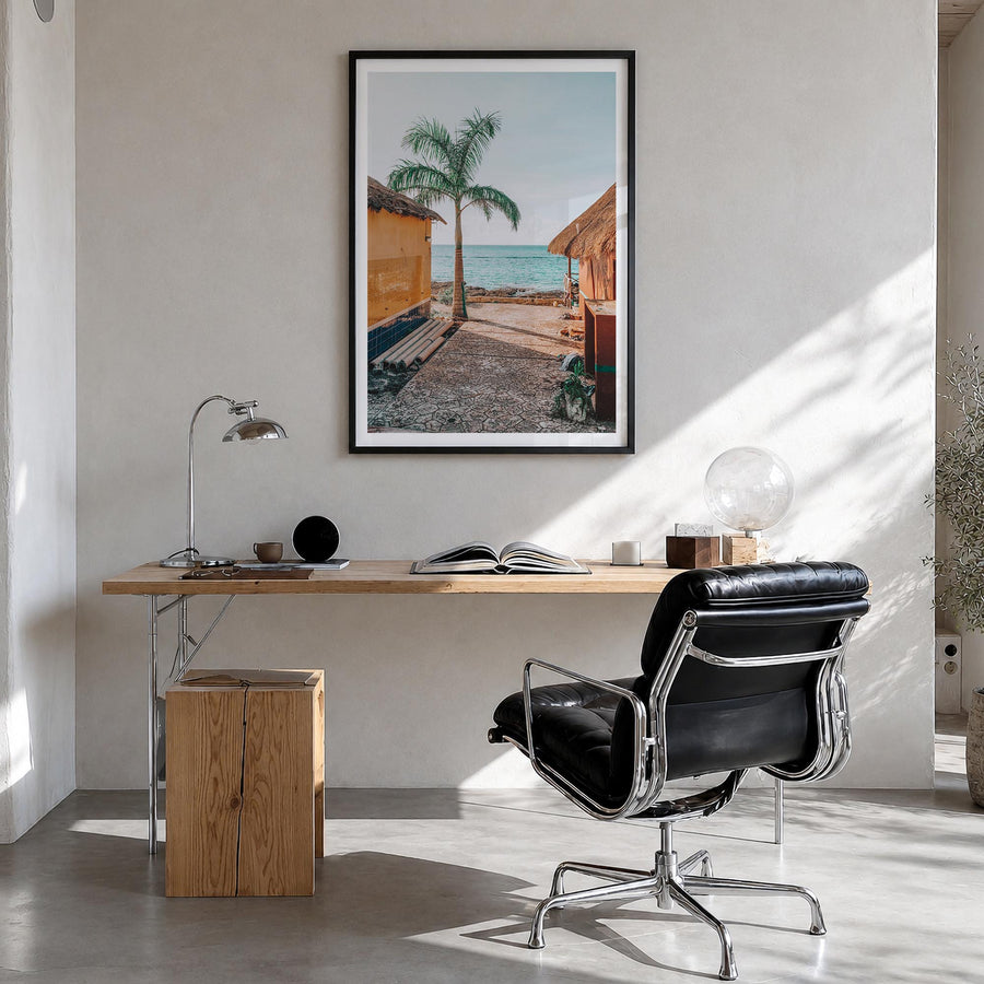 Cozumel no. 1 colorful photo poster of Mexico – vertical wall art in black wood frame with white border, hanging on wall