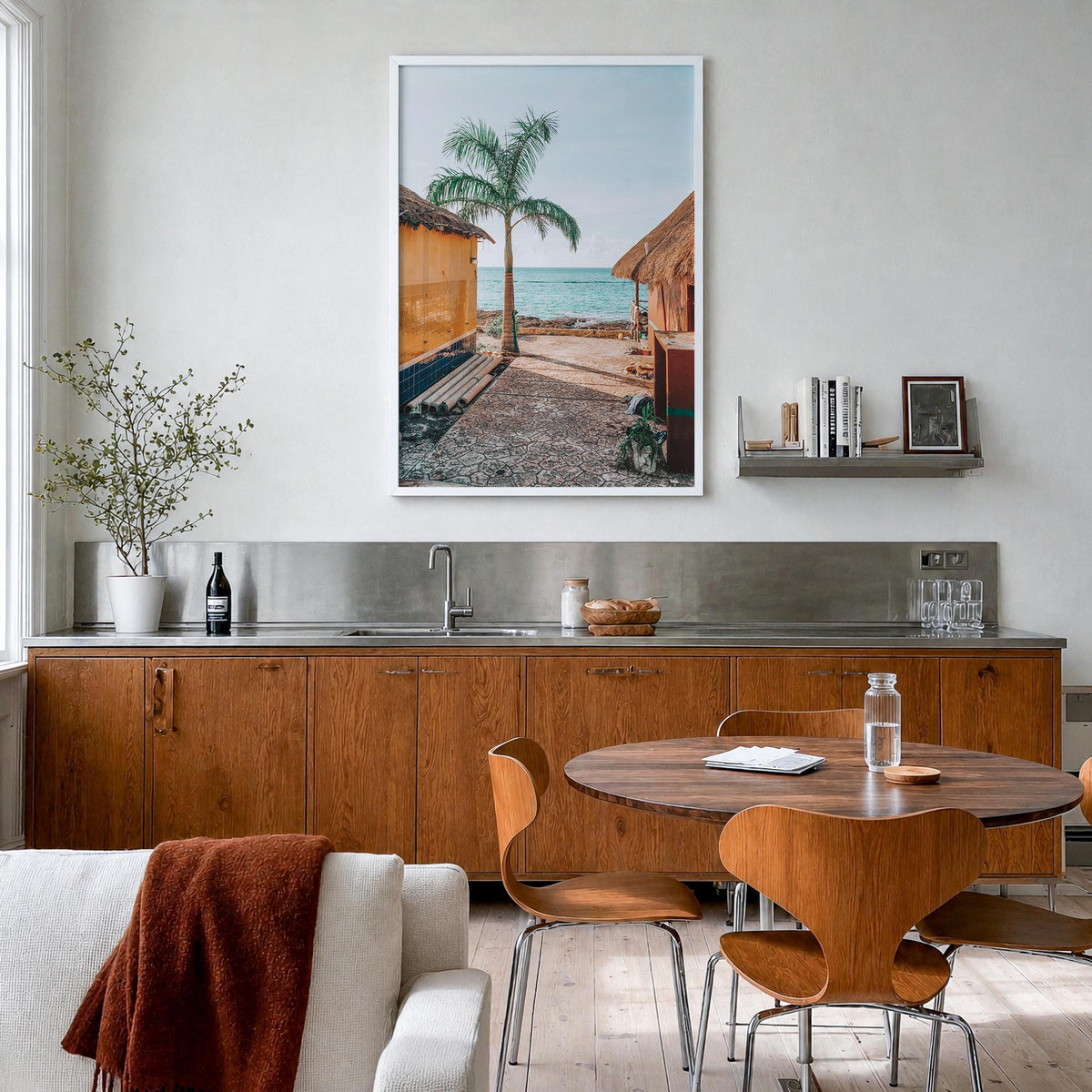 Cozumel no. 1 colorful photo poster of Mexico – vertical wall art in white wood frame, hanging on wall