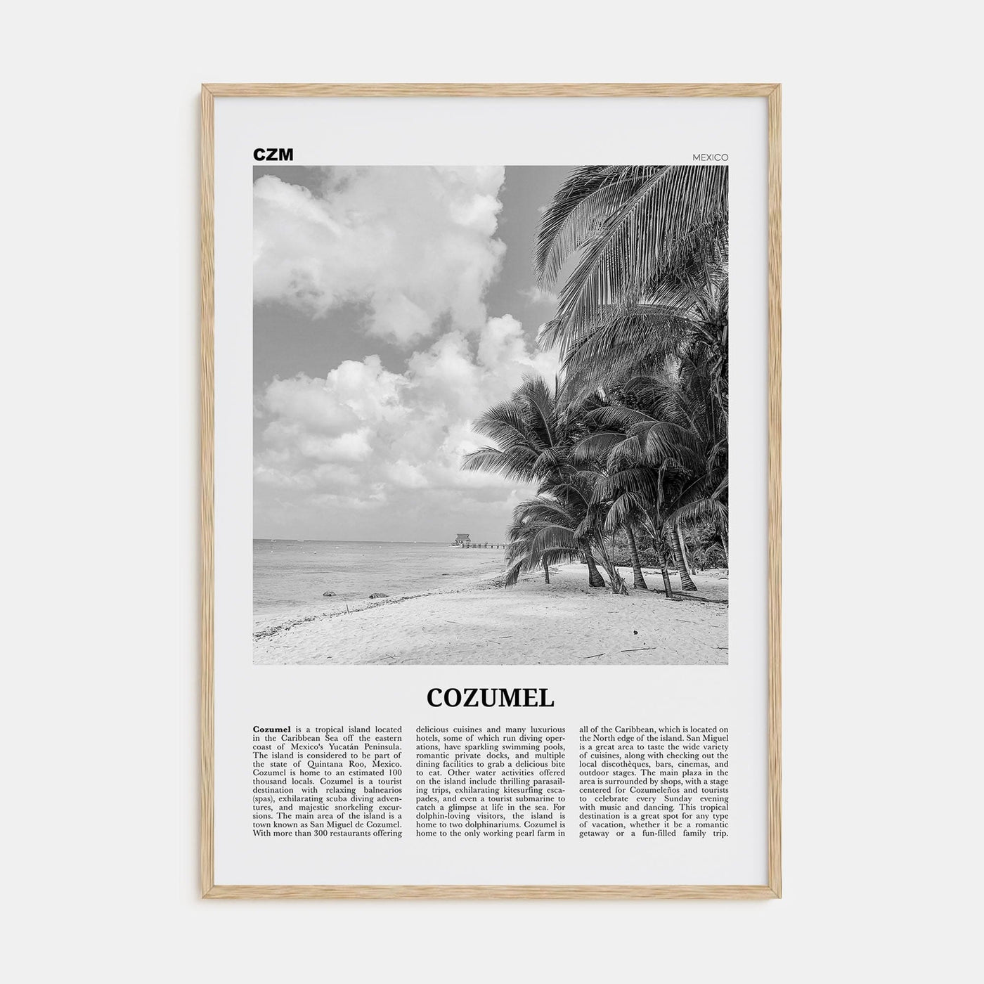 Cozumel Poster Natural Wood / 8x12 in Nbourhood Travel B&W Poster