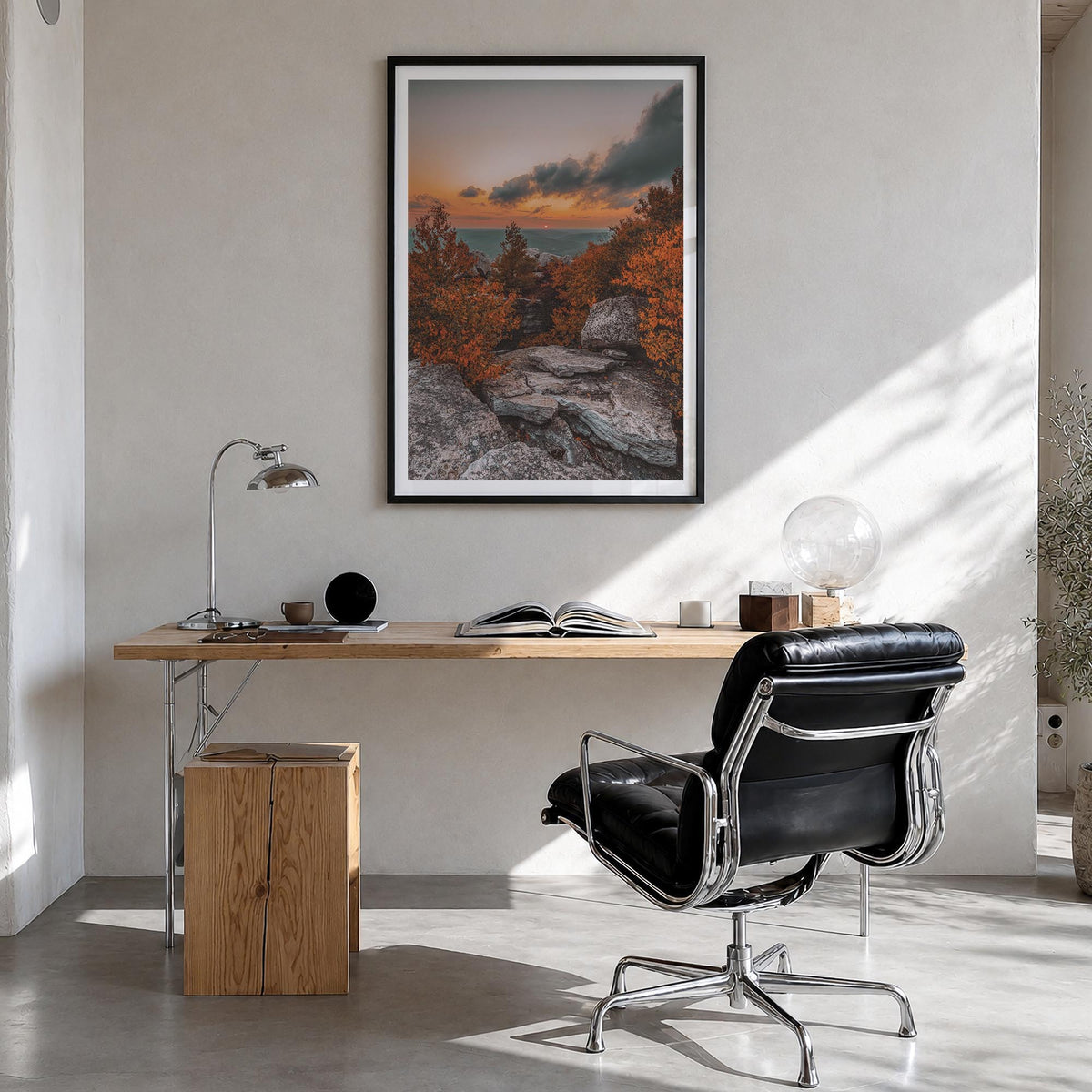 Cragsmoore colorful photo poster of New York, USA – vertical wall art in black wood frame with white border, hanging on wall