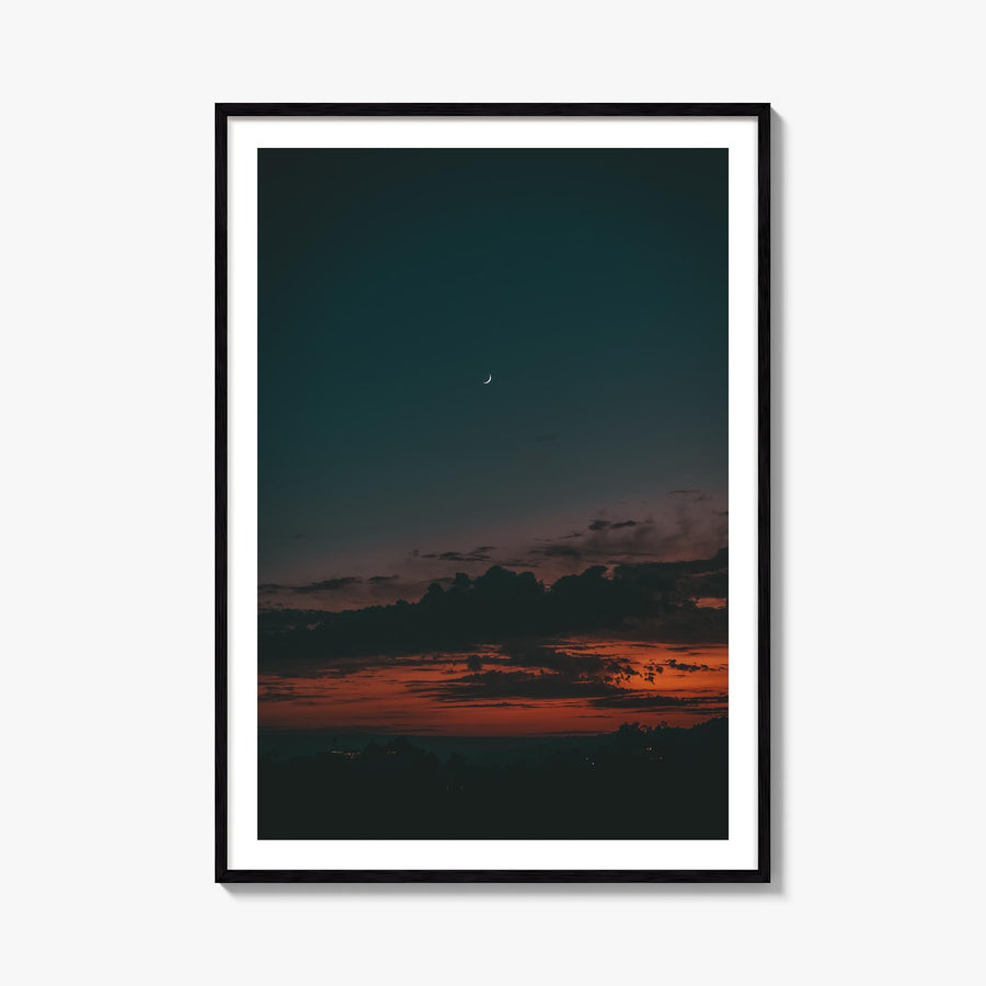 Crescent Moon no. 2 colorful photo poster – vertical wall art, unframed print shown in interior mockup