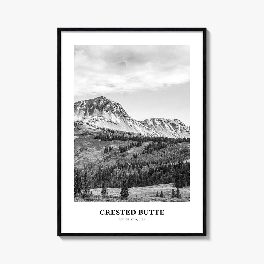 Crested Butte black & white classic poster of Colorado, USA – vertical wall art, unframed print shown in interior mockup