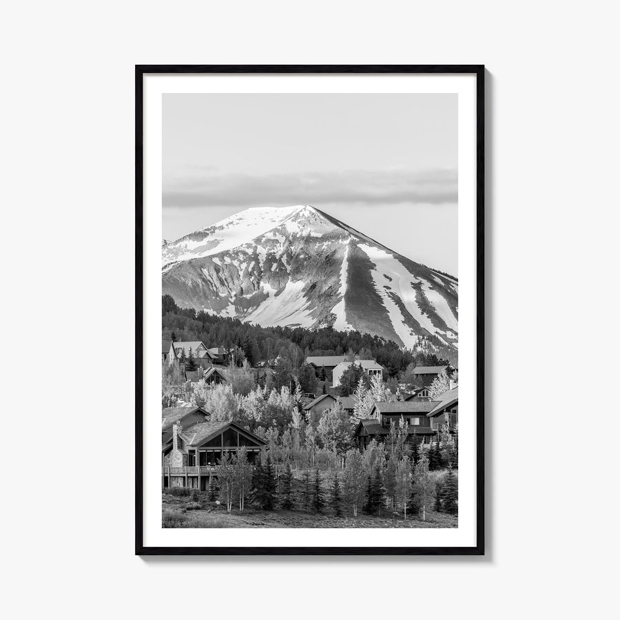 Crested Butte black & white photo poster of Colorado, USA – vertical wall art, unframed print shown in interior mockup