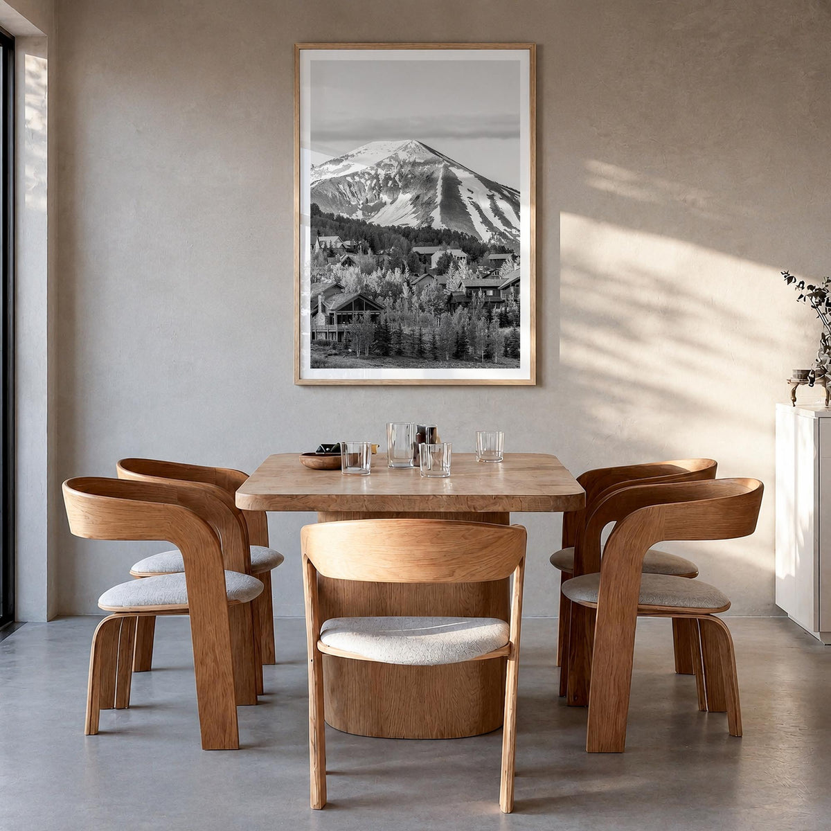 Crested Butte black & white photo poster of Colorado, USA – vertical wall art in natural wood frame with white border, hangin