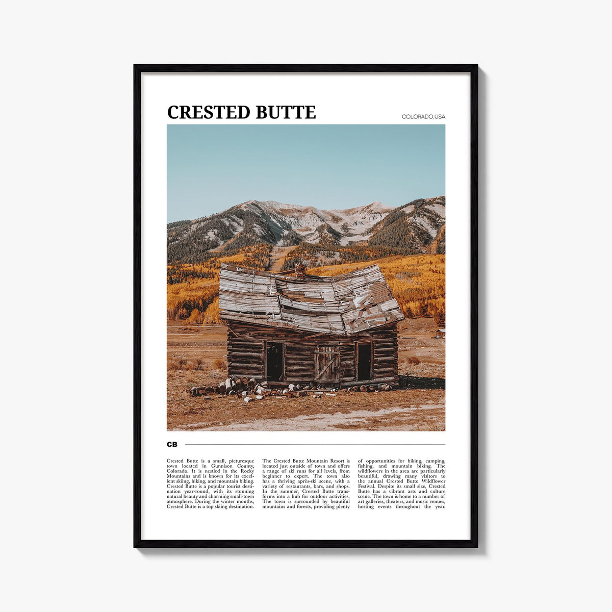 Crested Butte colorful travel poster of Colorado, USA – vertical wall art, unframed print shown in interior mockup