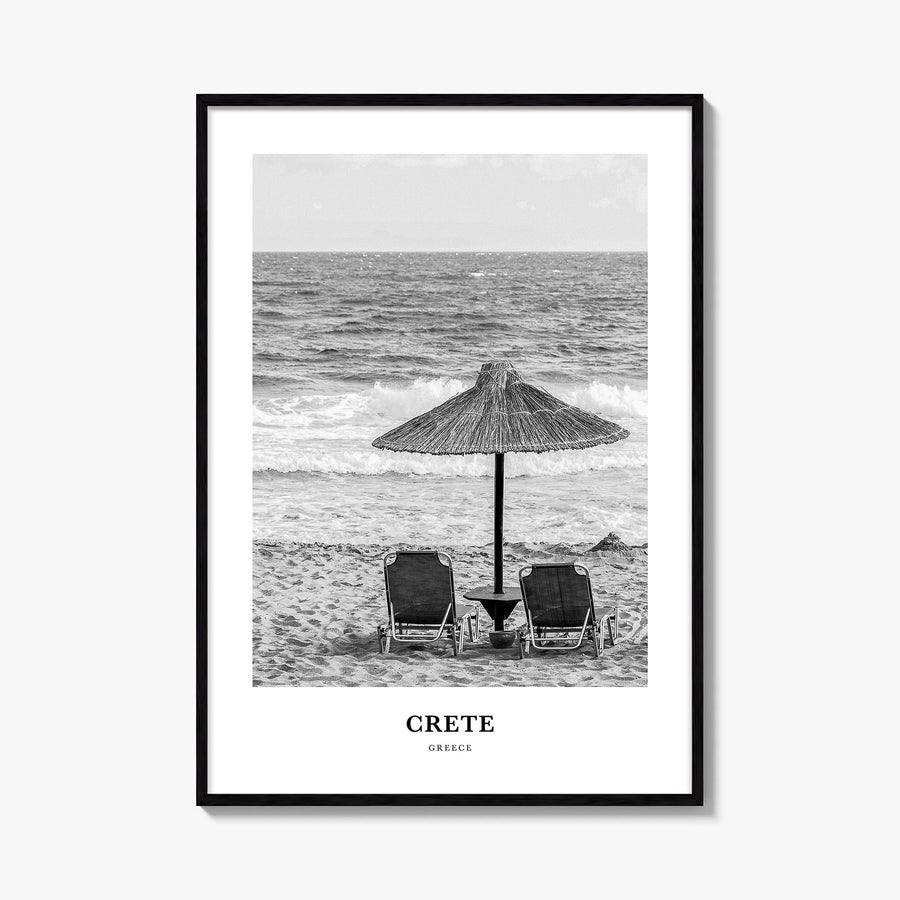 Crete black & white classic poster of Greece – vertical wall art, unframed print shown in interior mockup